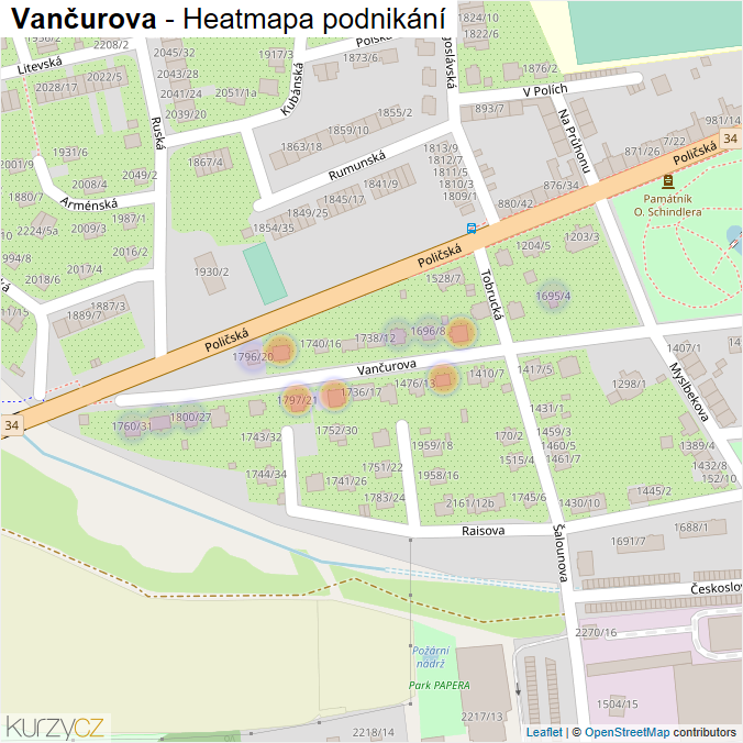 Mapa Vančurova - Firmy v ulici.
