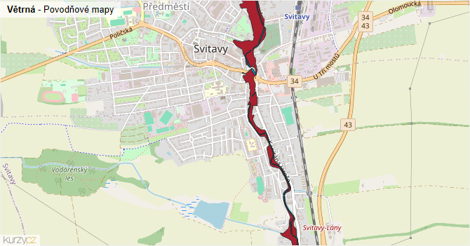 Větrná - záplavové mapy stoleté vody