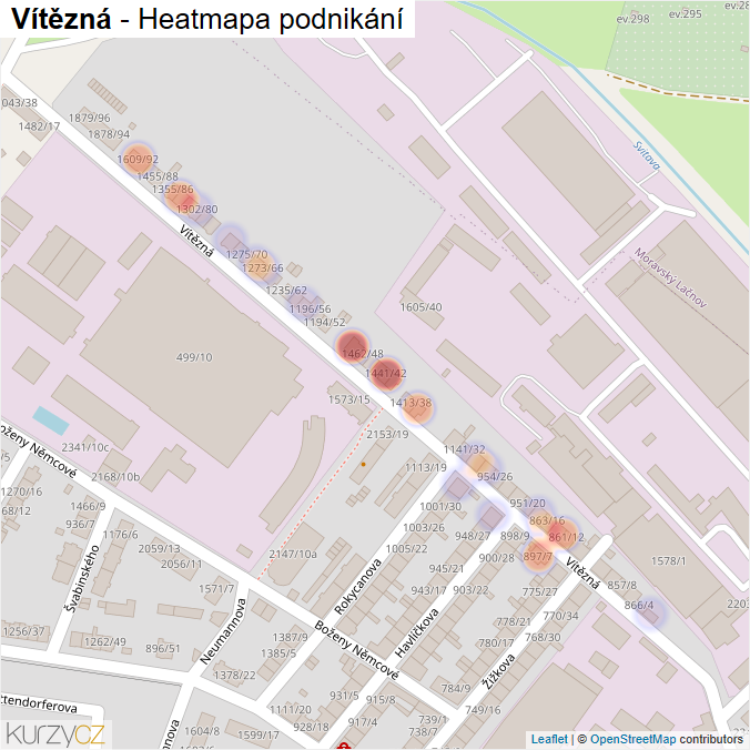 Mapa Vítězná - Firmy v ulici.