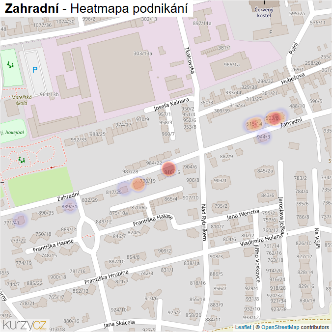 Mapa Zahradní - Firmy v ulici.