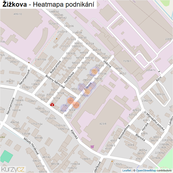 Mapa Žižkova - Firmy v ulici.