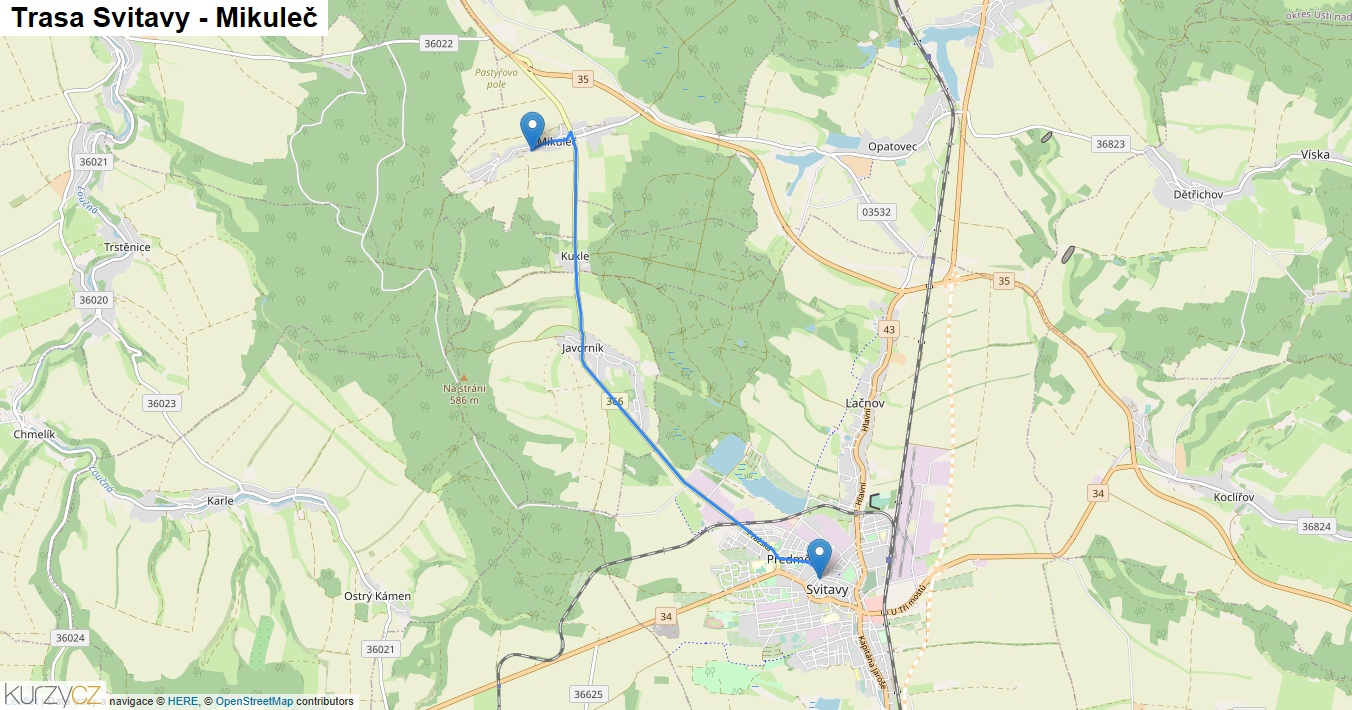 Svitavy-Mikuleč, mapa trasy