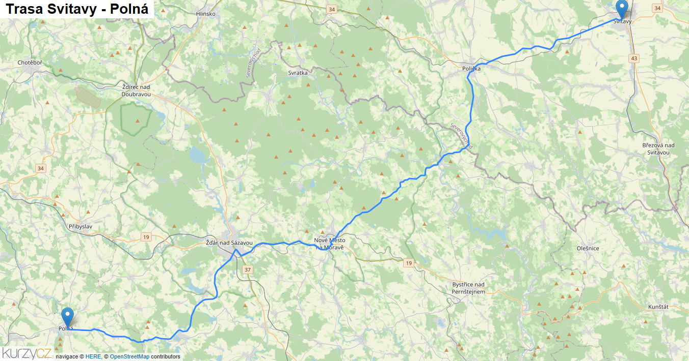 Svitavy-Polná, mapa trasy