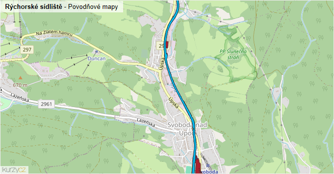 Rýchorské sídliště - záplavové mapy stoleté vody