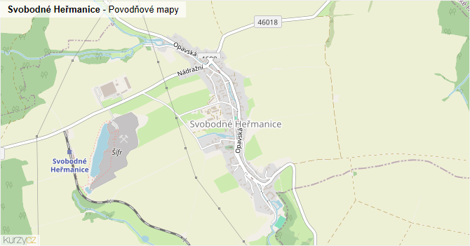 Svobodné Heřmanice - záplavové mapy stoleté vody