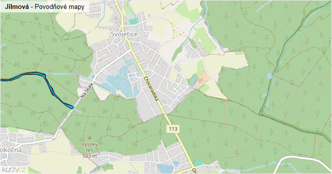Jilmová - záplavové mapy stoleté vody