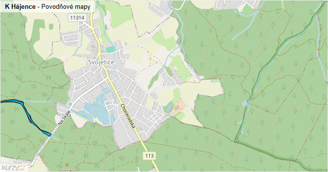 K Hájence - záplavové mapy stoleté vody