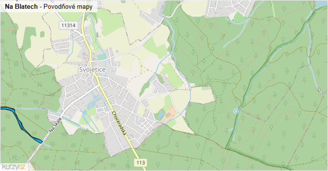 Na Blatech - záplavové mapy stoleté vody