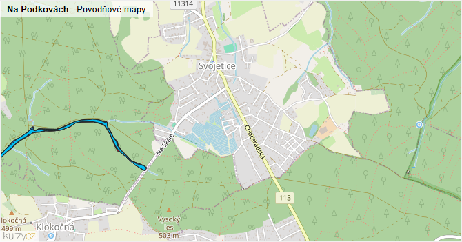 Na Podkovách - záplavové mapy stoleté vody