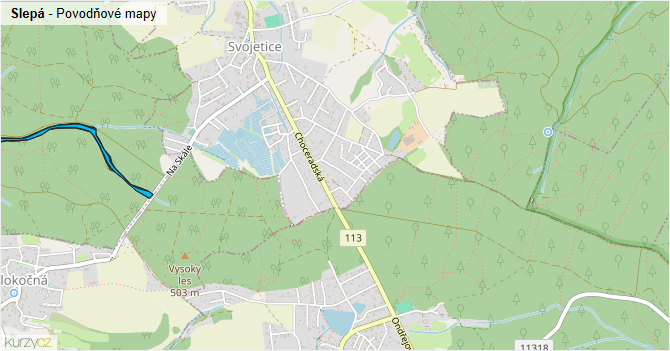 Slepá - záplavové mapy stoleté vody