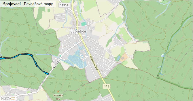 Spojovací - záplavové mapy stoleté vody