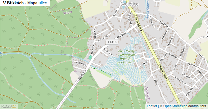 V Břízkách - mapa ulice