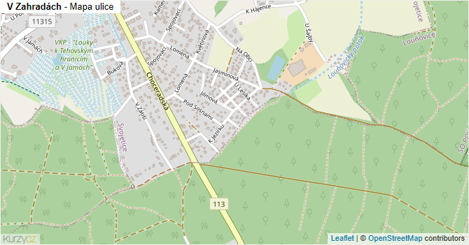 V Zahradách - mapa ulice