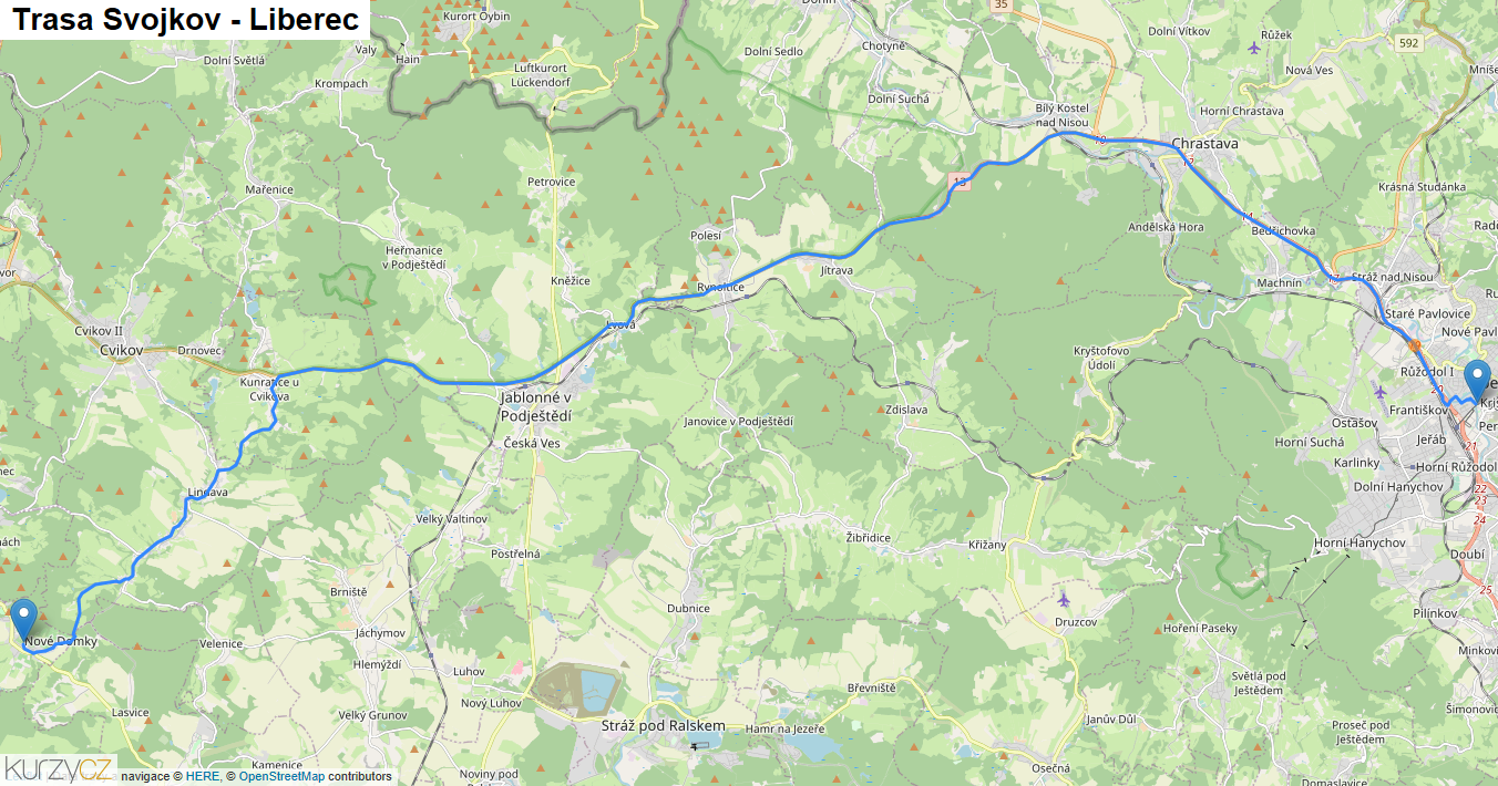 Svojkov-Liberec, mapa trasy
