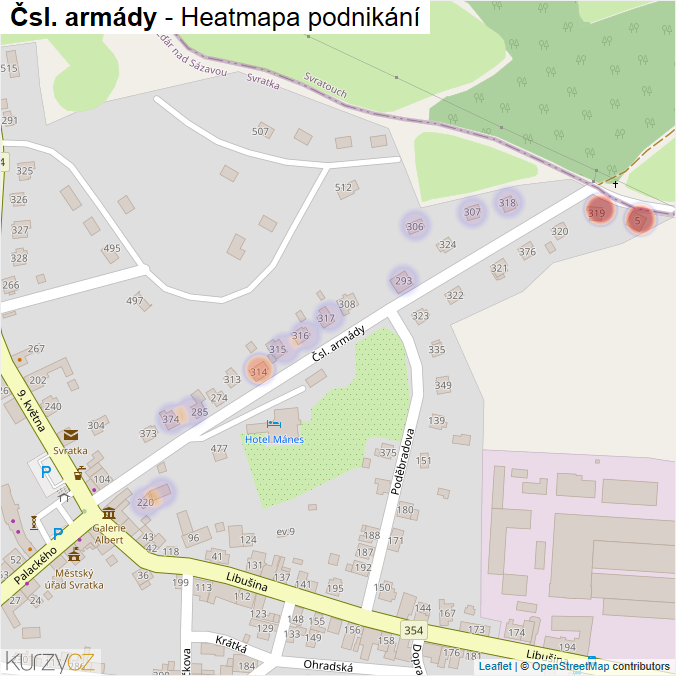 Mapa Čsl. armády - Firmy v ulici.