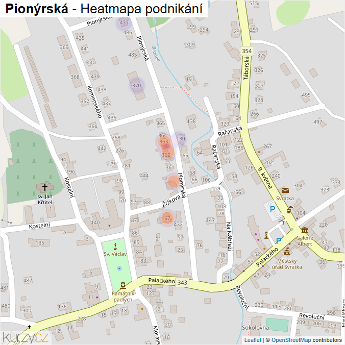 Mapa Pionýrská - Firmy v ulici.