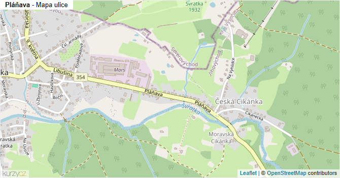 Pláňava - mapa ulice