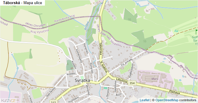 Táborská - mapa ulice