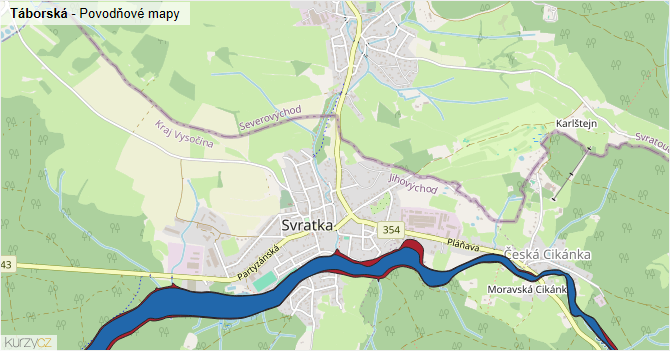 Táborská - záplavové mapy stoleté vody