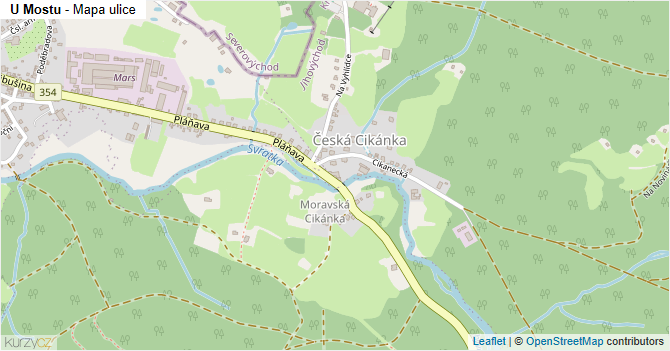 U Mostu - mapa ulice