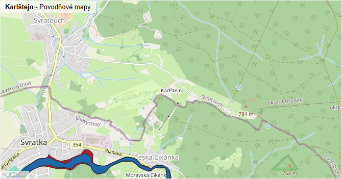 Karlštejn - záplavové mapy stoleté vody