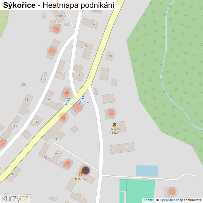 Mapa Sýkořice - Firmy v obci.