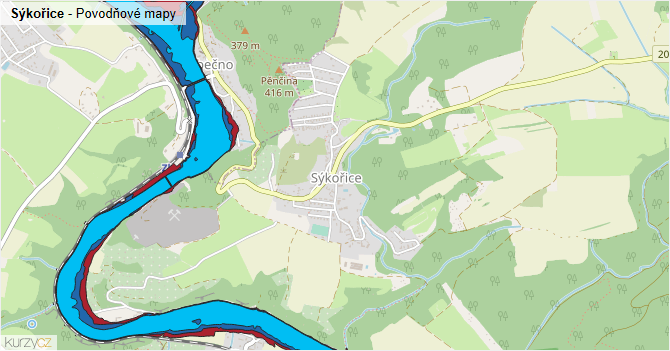 Sýkořice - záplavové mapy stoleté vody