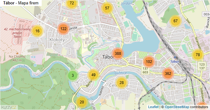 Tábor - mapa firem