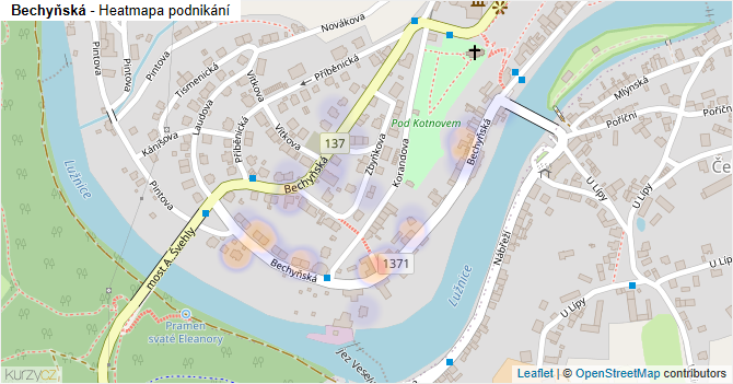 Bechyňská - mapa podnikání