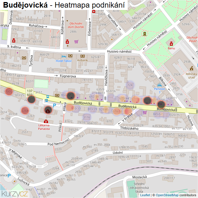 Mapa Budějovická - Firmy v ulici.
