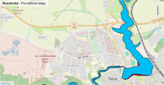 Buzulucká - záplavové mapy stoleté vody