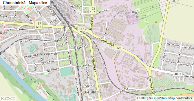Choustnická - mapa ulice