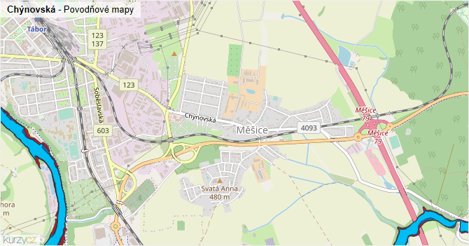 Chýnovská - záplavové mapy stoleté vody