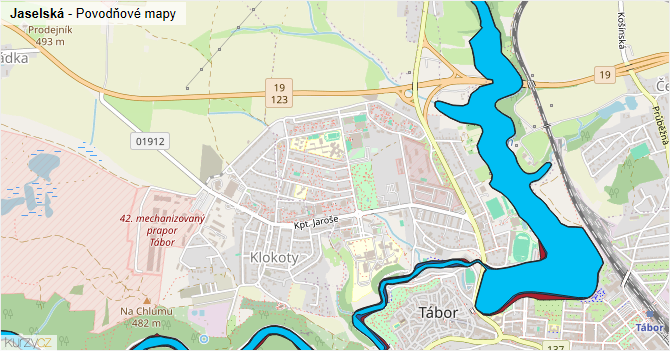 Jaselská - záplavové mapy stoleté vody