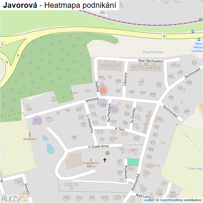 Mapa Javorová - Firmy v ulici.
