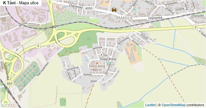 K Tůni - mapa ulice