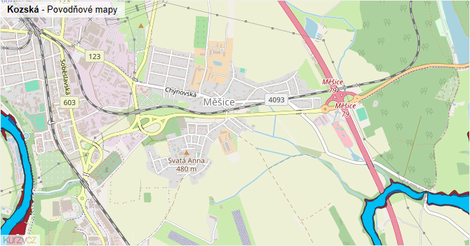 Kozská - záplavové mapy stoleté vody