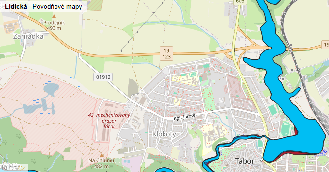 Lidická - záplavové mapy stoleté vody