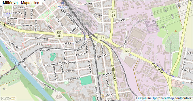 Miličova - mapa ulice