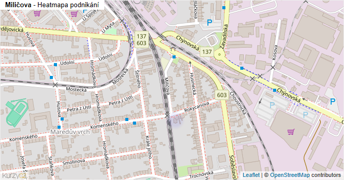 Miličova - mapa podnikání