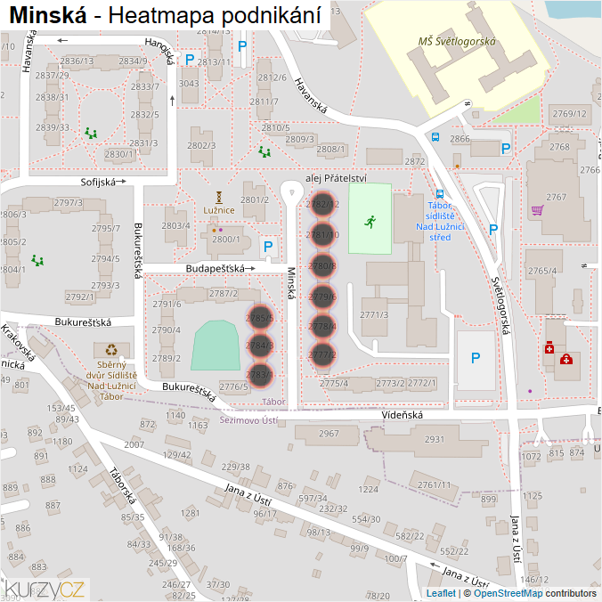 Mapa Minská - Firmy v ulici.