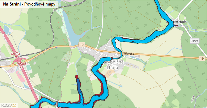 Na Stráni - záplavové mapy stoleté vody