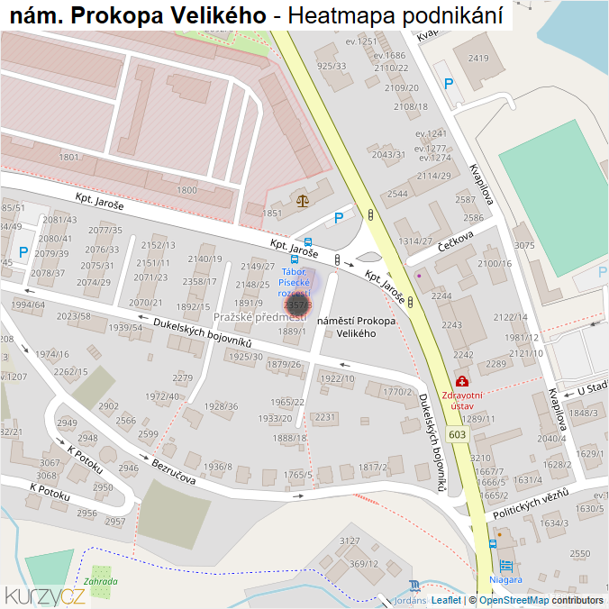 Mapa nám. Prokopa Velikého - Firmy v ulici.