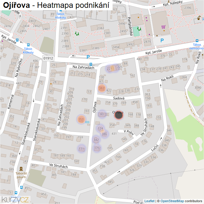 Mapa Ojířova - Firmy v ulici.