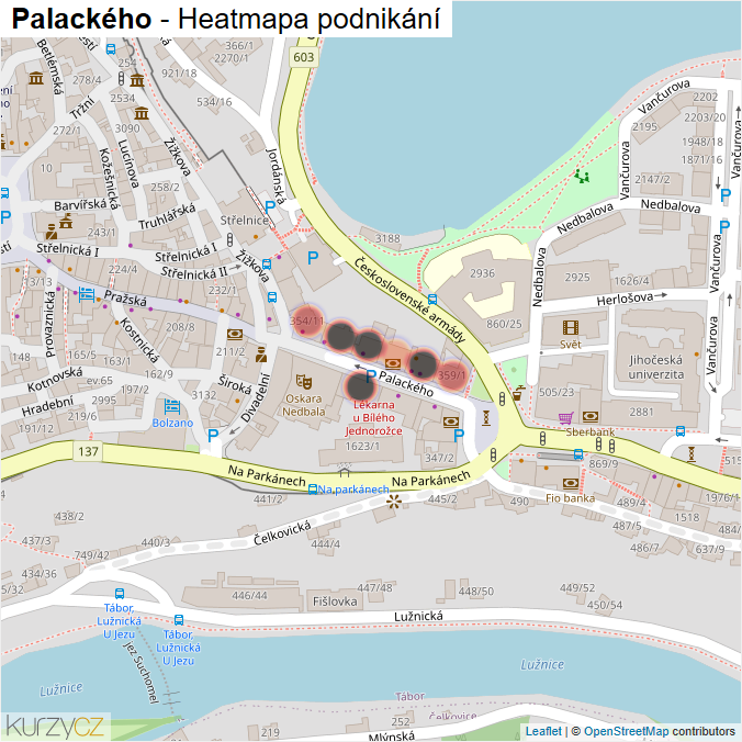 Mapa Palackého - Firmy v ulici.