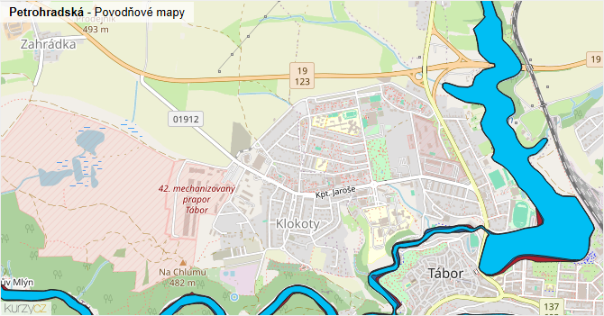 Petrohradská - záplavové mapy stoleté vody