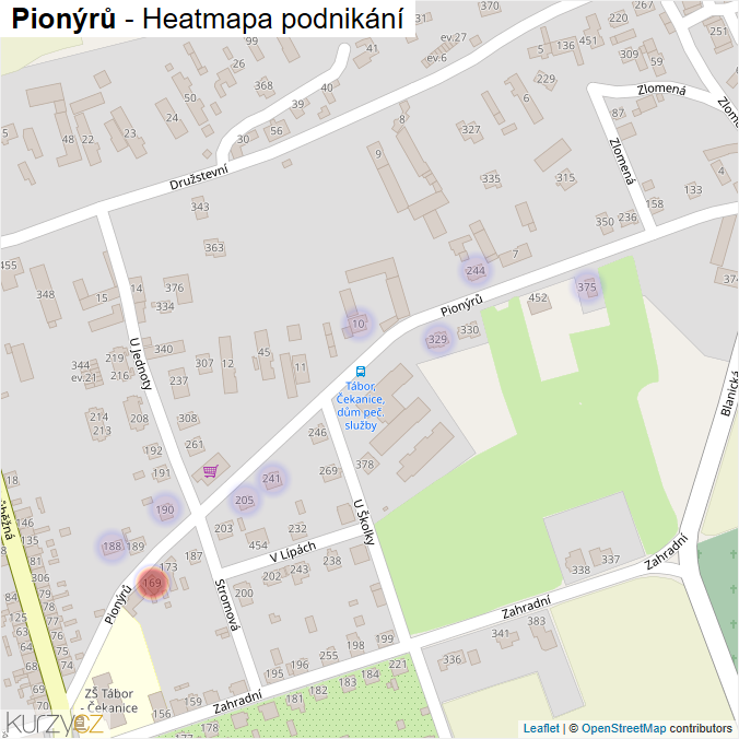 Mapa Pionýrů - Firmy v ulici.