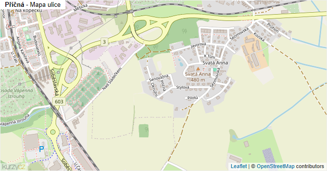 Příčná - mapa ulice