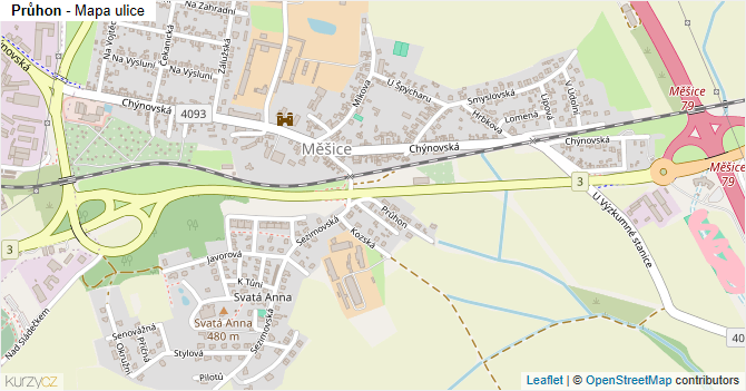 Průhon - mapa ulice