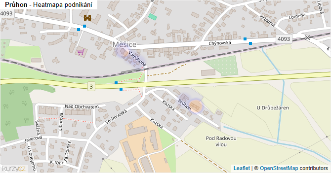 Průhon - mapa podnikání